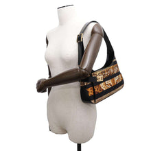 将图像加载到图库查看器中，Ferragamo Leopard One Shoulder Bag Black/Brown Satin Leather
