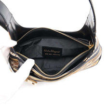 Load image into Gallery viewer, Ferragamo Leopard One Shoulder Bag Black/Brown Satin Leather
