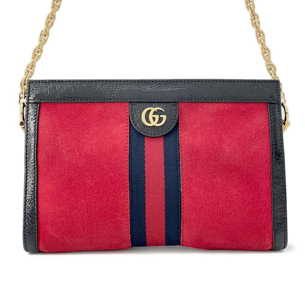 GUCCI Offdia ChainShoulder Bag Red/Black503877 Suede PVC