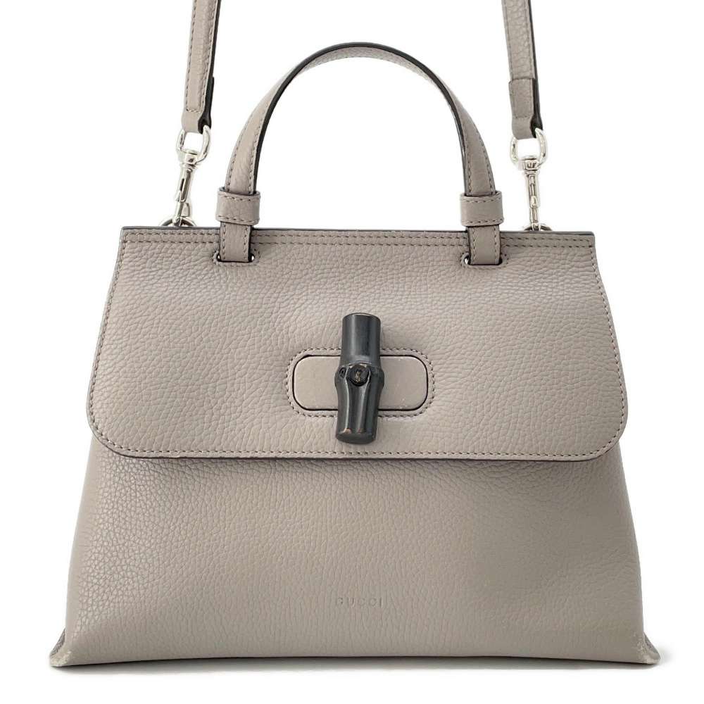 GUCCI Everyday Top Handle Bags Gray 370831 Leather Bamboo