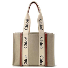 将图像加载到图库查看器中，Chloe Woody Medium Tote Bag Beige/Brown CHC22AS383I2691J Canvas Leather
