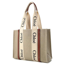 将图像加载到图库查看器中，Chloe Woody Medium Tote Bag Beige/Brown CHC22AS383I2691J Canvas Leather
