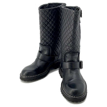 Load image into Gallery viewer, CHANEL CC Logo Engineer Boots Black Leather Size 34
