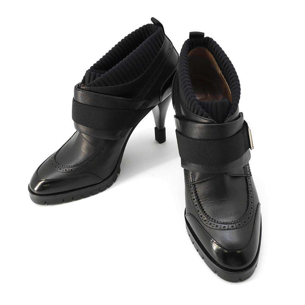 HERMES Derby Spicy Booties Black Leather Size 36H