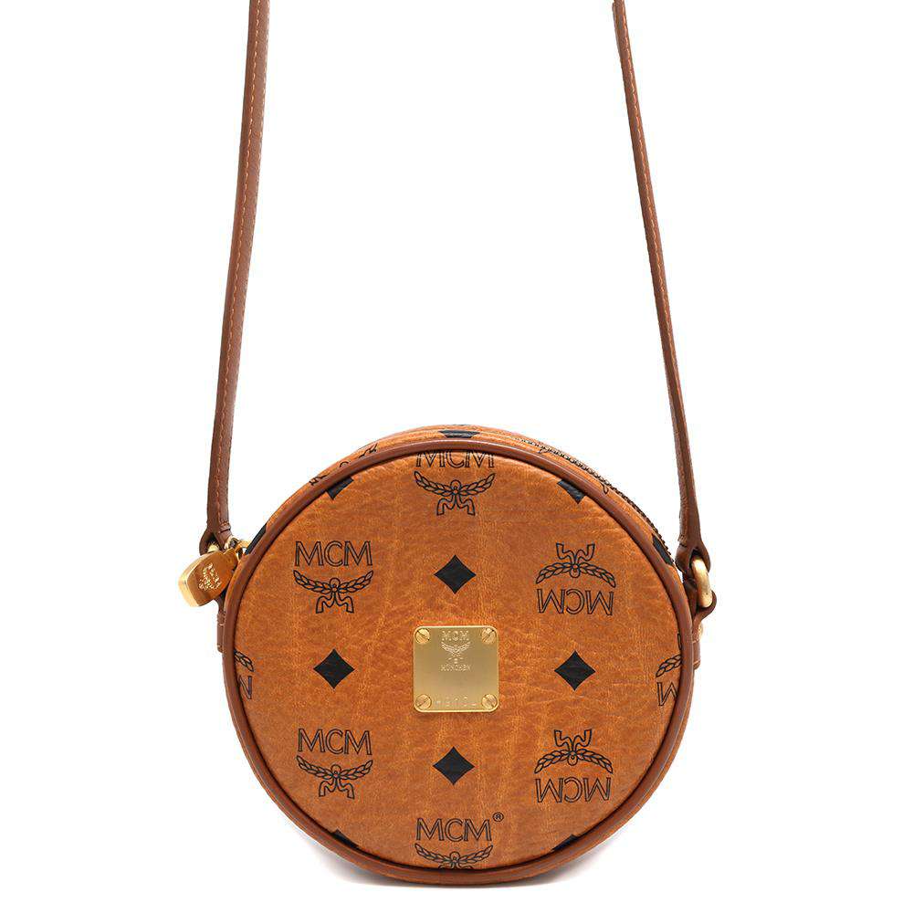 MCM Round Shoulder Bag Brown Leather