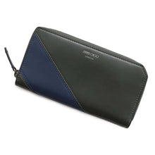 将图像加载到图库查看器中，JIMMY CHOO Zip Around Chozai Cloth Green/Blue Leather
