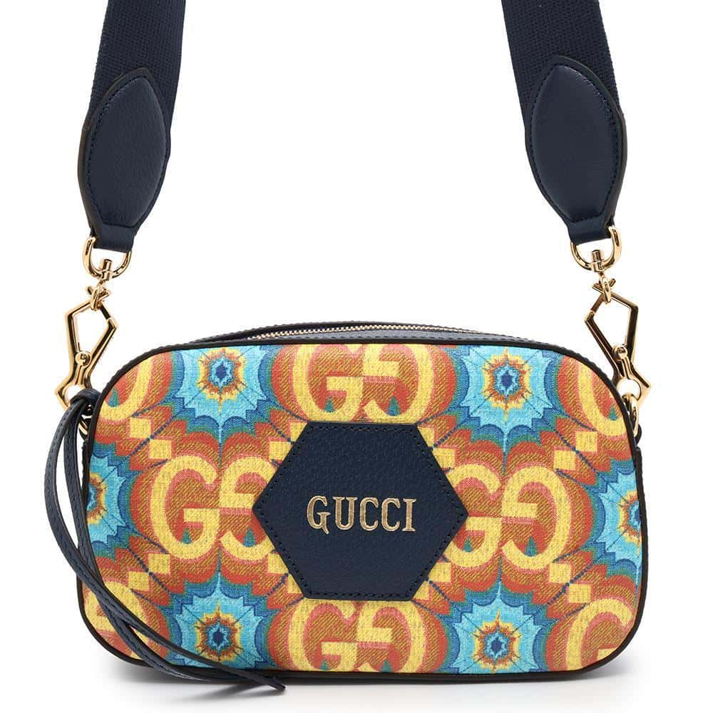 GUCCI GG Kaleidoscope Shoulder Bag Blue/Yellow476466 PVC Coated Canvas Leather