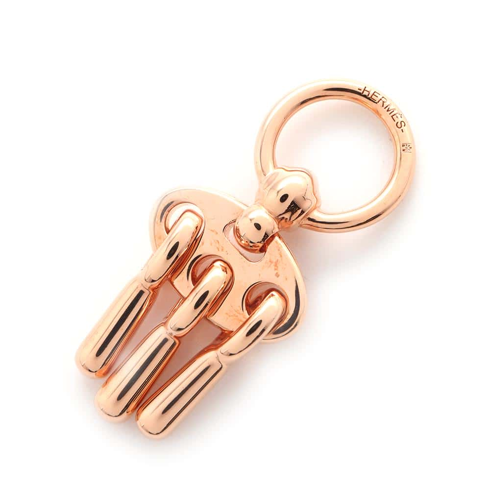 HERMES ScarfRing Bag Charm・Horse Bit Pink Gold Metal