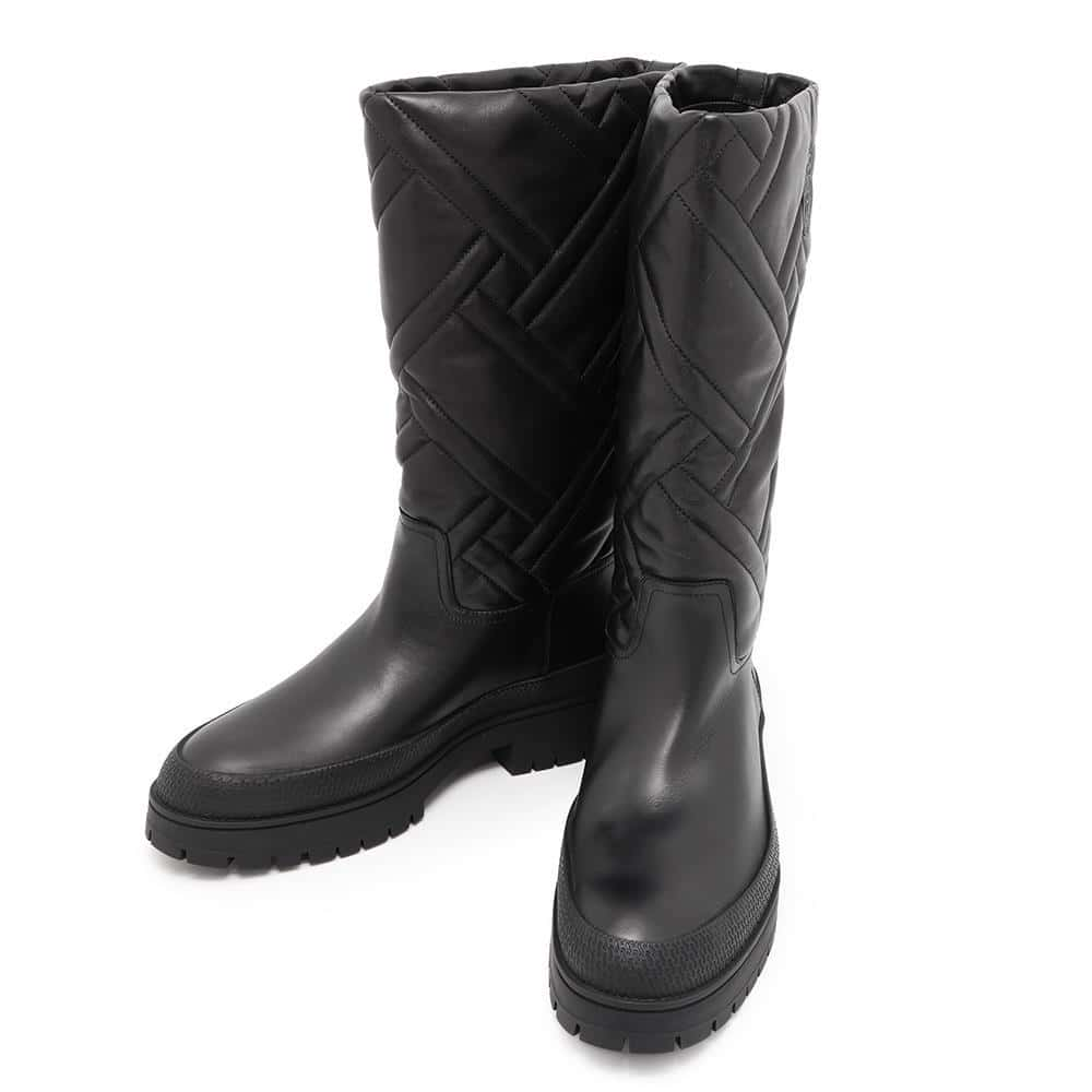 HERMES Fuji Exlibris Boots Black Calf Leather Rubber Size 37