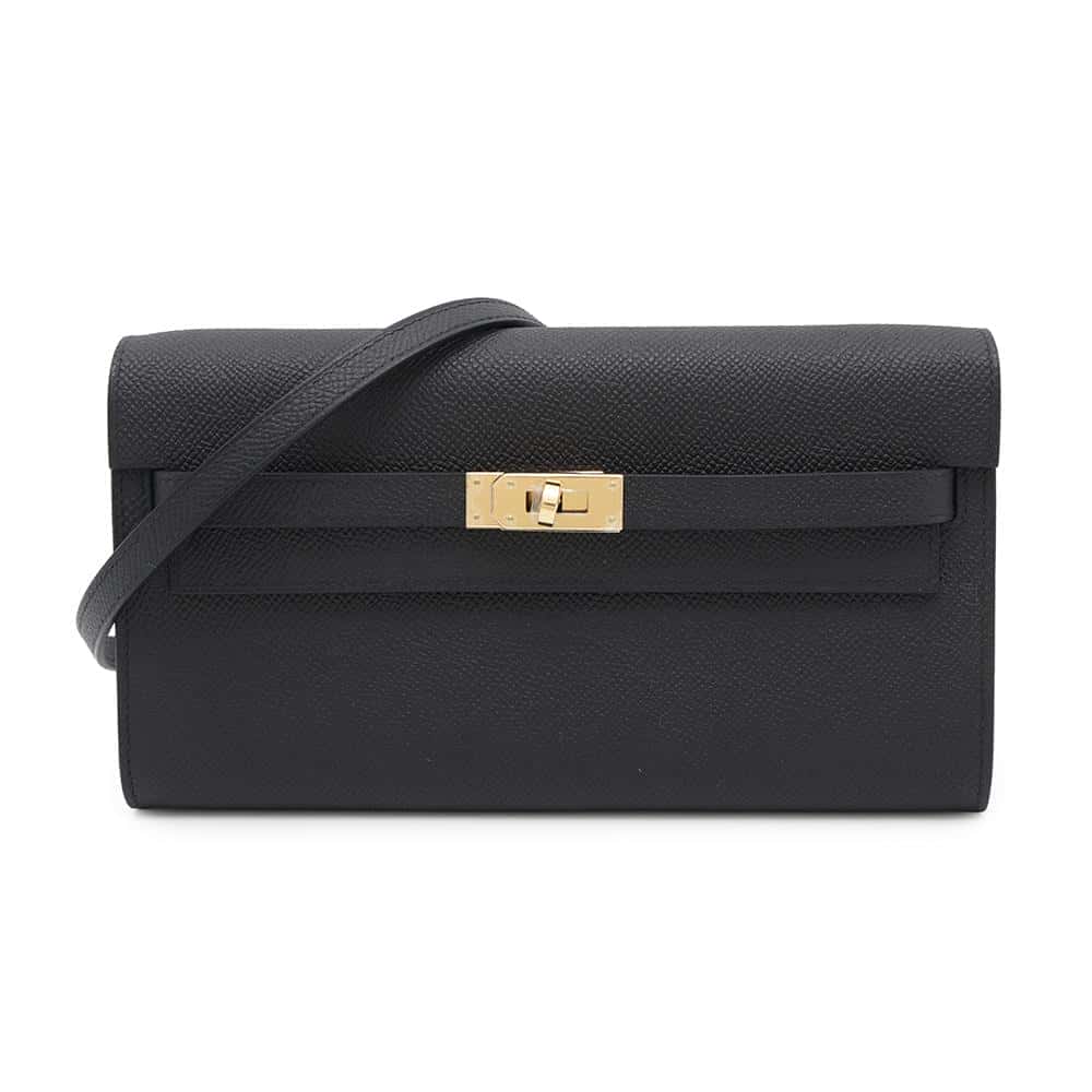 HERMES Kelly wallet long to go Black Epsom