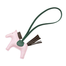 Load image into Gallery viewer, HERMES Rodeo Bag Charm Rose Darling/Chocolat/Vert Moyen Lambskin Size PM
