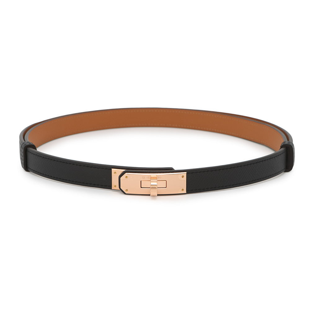 HERMES Belt Kelly 18 Black/Gold Epsom