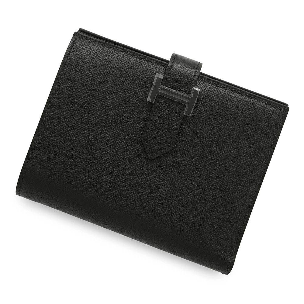 HERMES Bearn Compact Saw Black Black Veau Madame