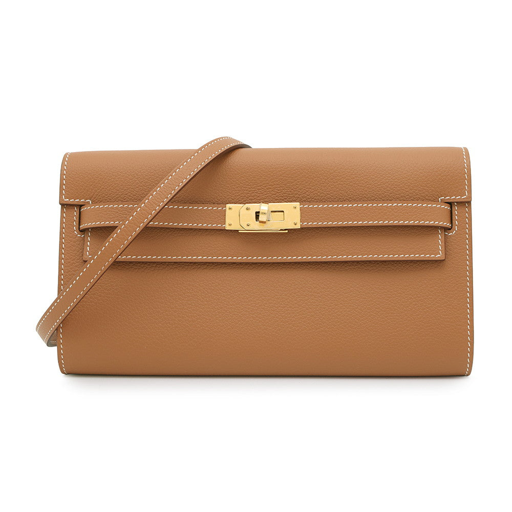 HERMES Kelly wallet long to go Gold Evercolor
