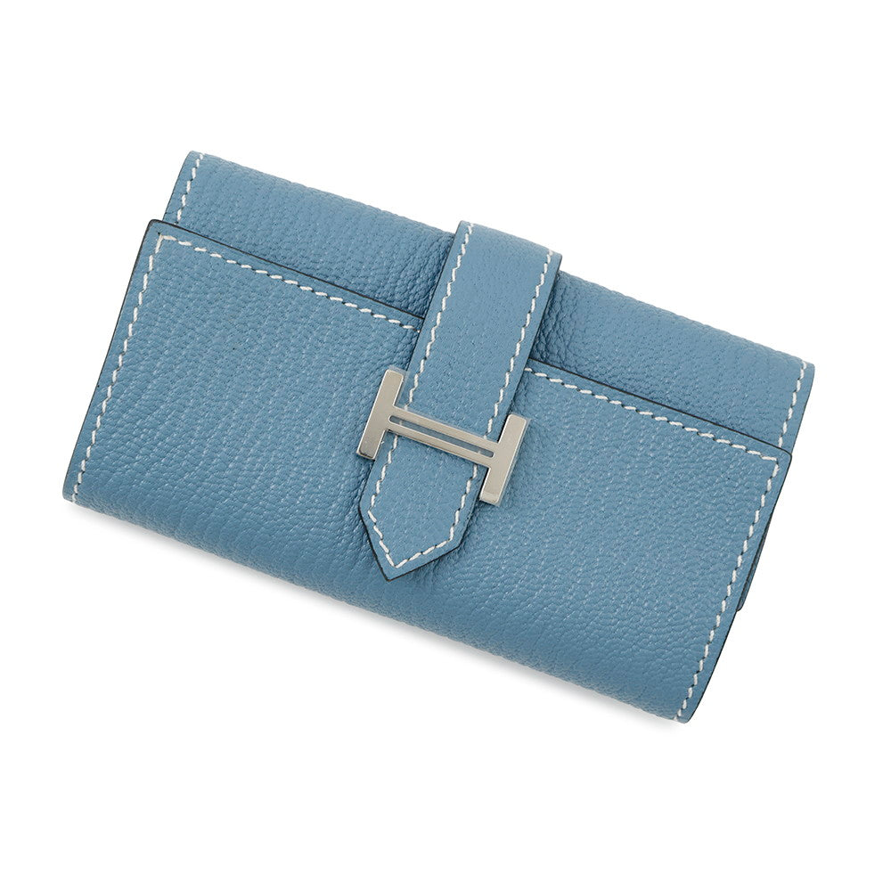 HERMES Bearn Key Case 4 New Blue Jean Chevre Myzore Goatskin