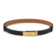 将图像加载到图库查看器中，HERMES Kelly Belt Black/Gold Epsom Swift Leather
