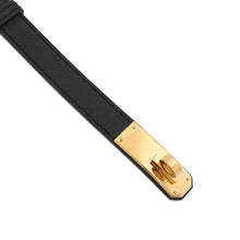 将图像加载到图库查看器中，HERMES Kelly Belt Black/Gold Epsom Swift Leather
