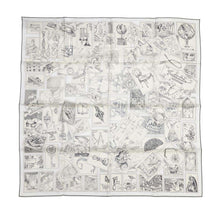 Load image into Gallery viewer, HERMES Carre Le Philateliste du Faubourg &quot;The Philatelist of Fauve&quot; Size 90 Gray / Parchement / White Silk100%
