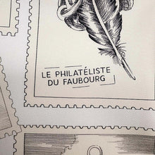 Load image into Gallery viewer, HERMES Carre Le Philateliste du Faubourg &quot;The Philatelist of Fauve&quot; Size 90 Gray / Parchement / White Silk100%
