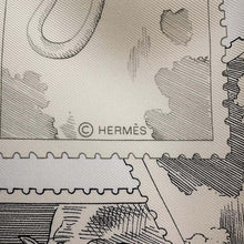 Load image into Gallery viewer, HERMES Carre Le Philateliste du Faubourg &quot;The Philatelist of Fauve&quot; Size 90 Gray / Parchement / White Silk100%
