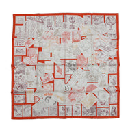 HERMES Carre Fauve stamp enthusiast Size 90 Vermillon/Crème/Lidvan Silk100%