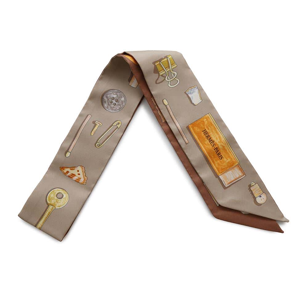 HERMES Twilly In the Pocket Beige/Orange/Sable Silk100%
