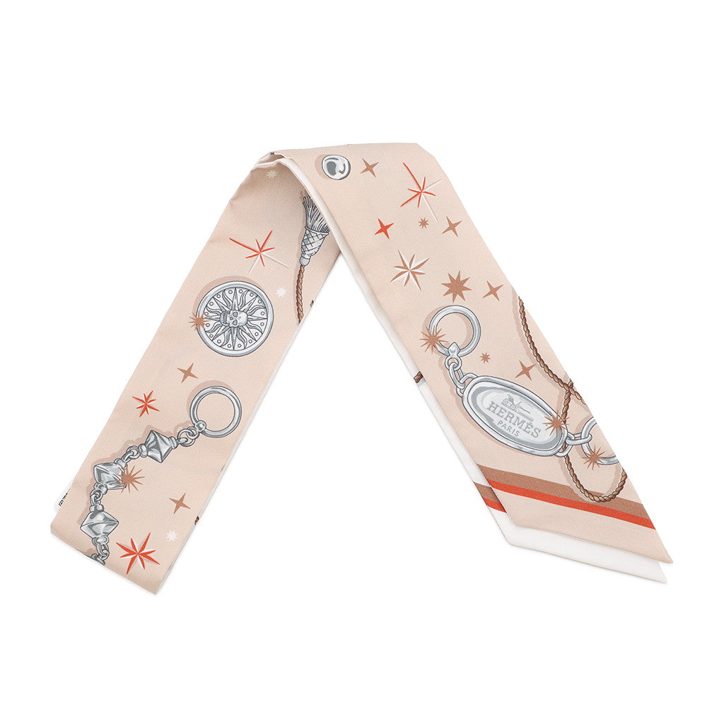 HERMES Twilly Seraphet C´EST LA FETE Beige/Rose/Caramel Silk