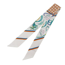 Load image into Gallery viewer, HERMES Scarf Twilly Folding Canopy Carriage LES VOITURES A TRANSFORMATION White/Orange/Vert Silk 100%
