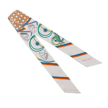 Load image into Gallery viewer, HERMES Scarf Twilly Folding Canopy Carriage LES VOITURES A TRANSFORMATION White/Orange/Vert Silk 100%
