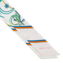 Load image into Gallery viewer, HERMES Scarf Twilly Folding Canopy Carriage LES VOITURES A TRANSFORMATION White/Orange/Vert Silk 100%
