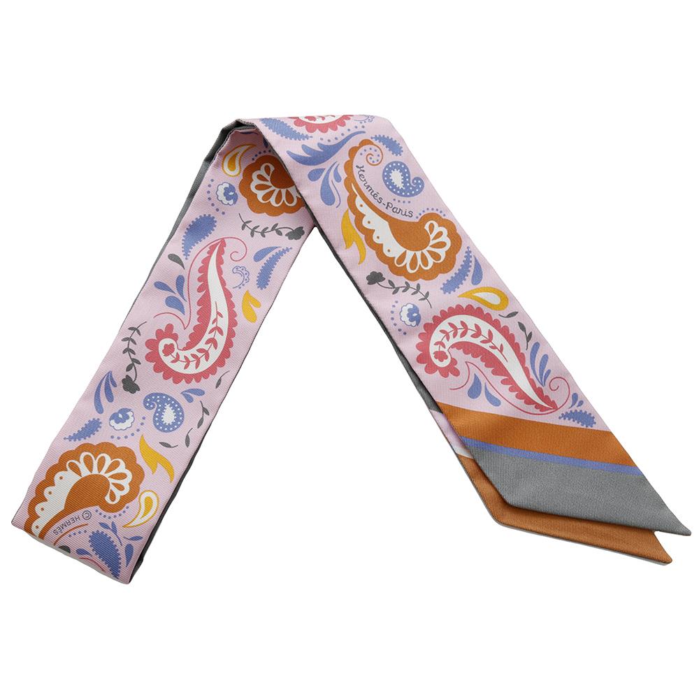 HERMES Scarf Twilly Cheetah Bandana Guepards Bandana Pink / Gray / Blue Silk 100%