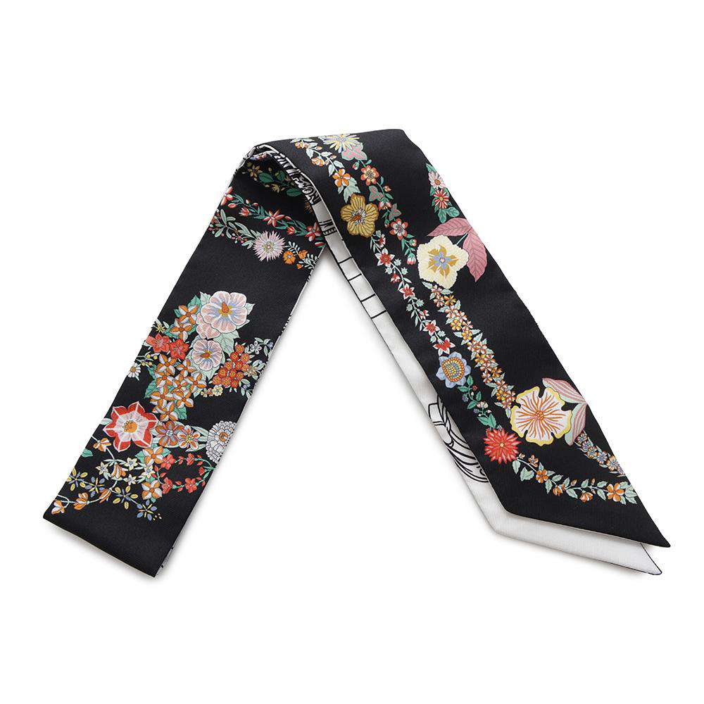 HERMES Twilly Bride de Gala en Fleur & Eyeliner Black/Multicolor Silk100%