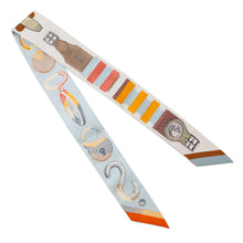 Load image into Gallery viewer, HERMES Twilly &quot;Brid a Block/Poetic Catalog&quot; Mastic/Blue/Saffron Silk
