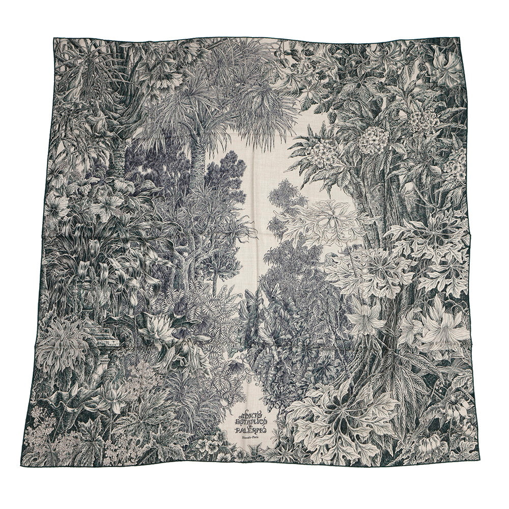 HERMES Carre Gean All'Orto Botanico di Palermo At the botanical gardens of Palermo Size 140 Vert Roden/Natural/Encre Cashmere70% Silk30%