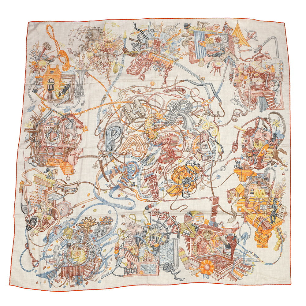 HERMES Giant Square The World of HERMES Natural/Orange/Brown244230S Cashmere Silk