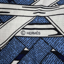 Load image into Gallery viewer, HERMES Giant Square MORS A JOUETS BANDANA Size 140 Navy Blue/White/Denim Blue Cashmere70% Silk30%
