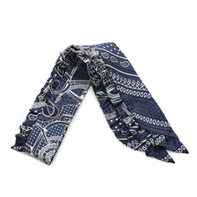 Load image into Gallery viewer, HERMES Twilly Frill Apron Doll Bandana Eperon d&#39;Or Bandana Marine Fonce/Black/White Silk100%

