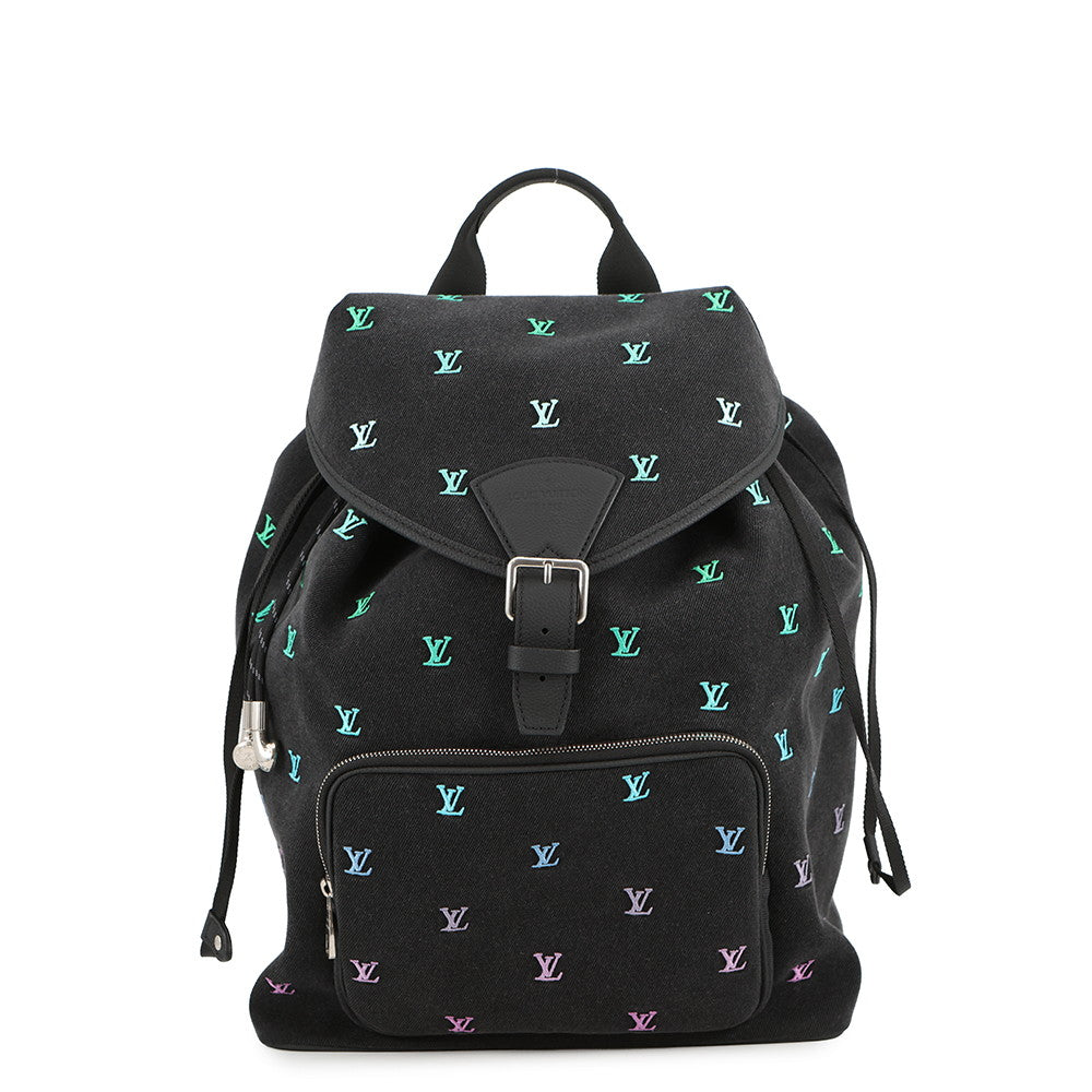 LOUIS VUITTON Montsouris・Backpack Gradient Blue (Black base)M14135 LV Blason Denim Calf Leather