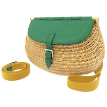 Load image into Gallery viewer, HERMES fishing basket VertVeron/Natural Swift Leather Straw
