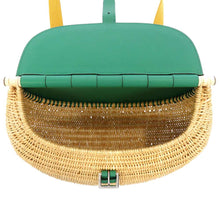 Load image into Gallery viewer, HERMES fishing basket VertVeron/Natural Swift Leather Straw
