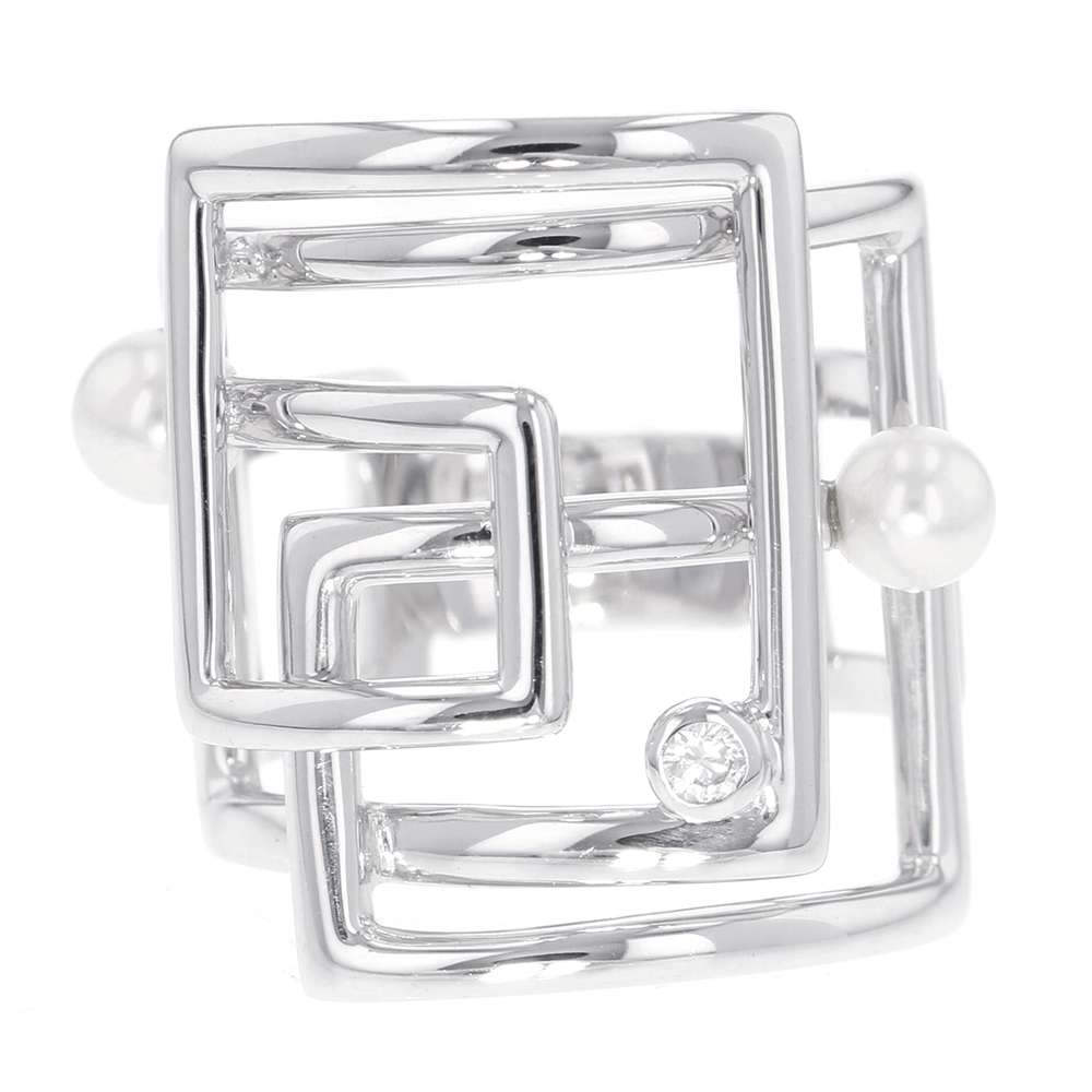 MIKIMOTO Pearl Diamond Ring 18K White Gold