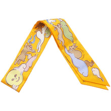 Load image into Gallery viewer, HERMES Scarf Twilly A Thousand and One Rabbit Mille et Un Lapins Bouton d&#39;Or/Parme/Beige Silk100%
