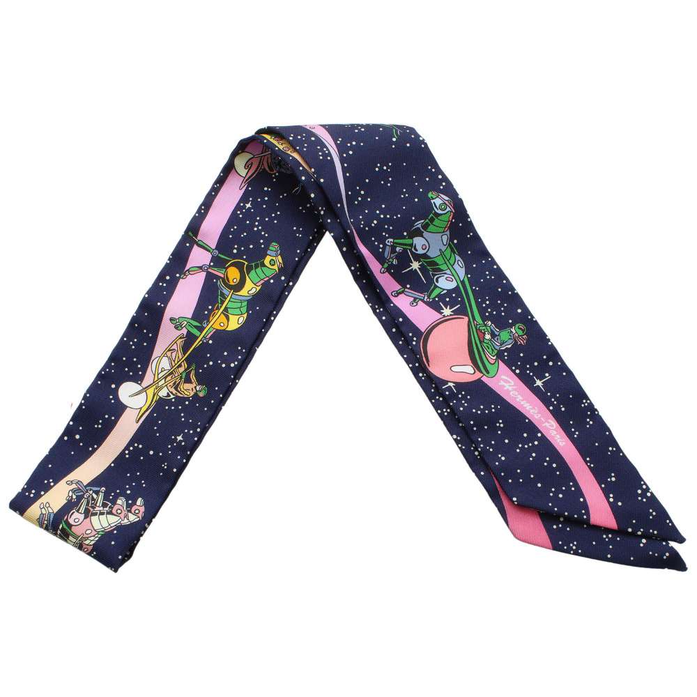 HERMES Twilly Space Derby Space Derby Marine/Rose/Multicolor Silk100%