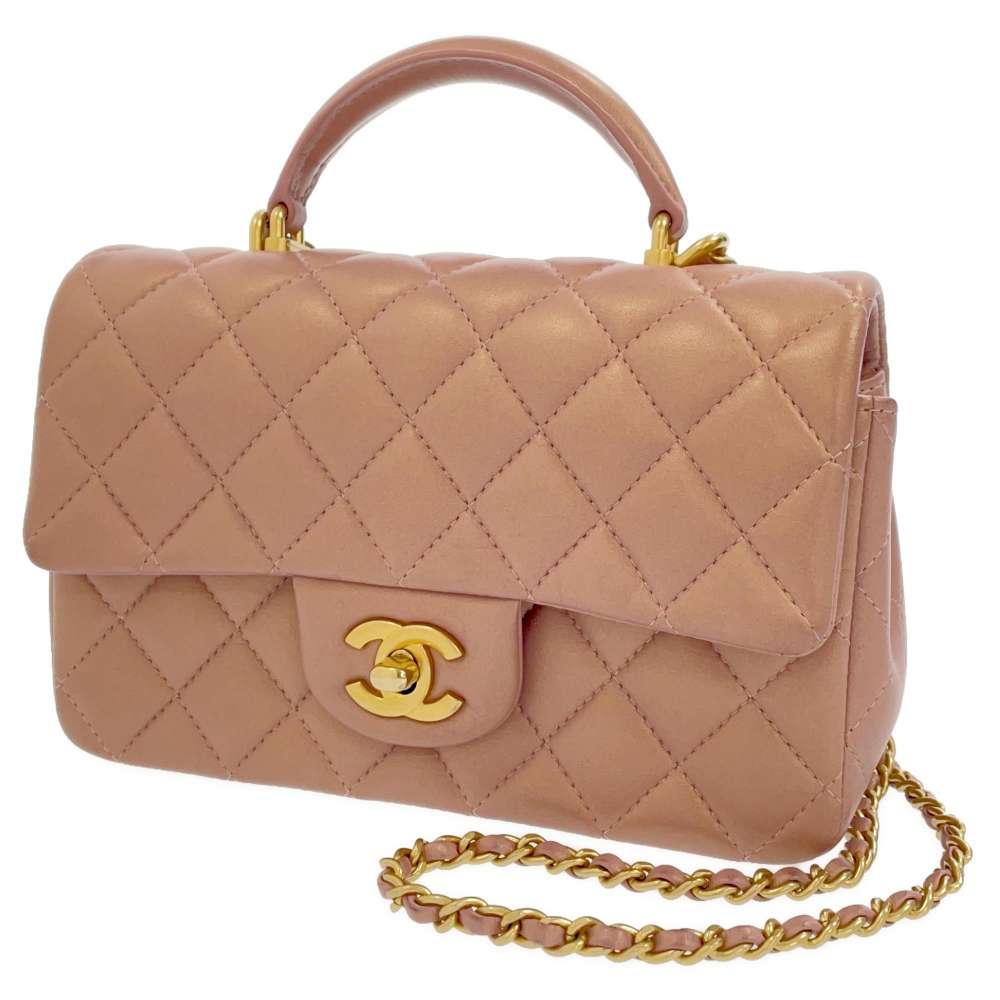 Chanel 2wayChainShoulder Top Handle Size 20 Pink Metallic As2431 Lambskin
