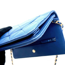 Load image into Gallery viewer, CHANEL Matelasse Peace Chain Wallet Blue A33814 Lambskin
