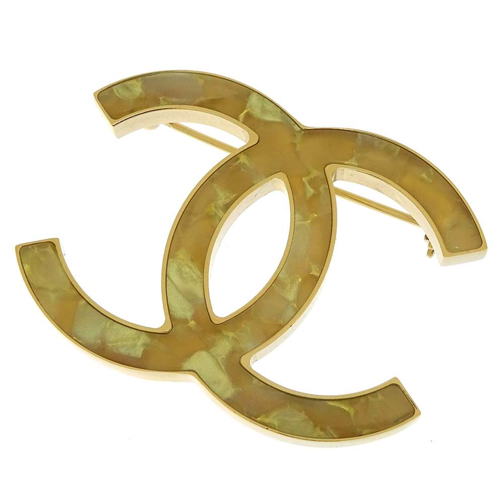 Chanel Logo Brooch Shell Style Champagne Gold Metal