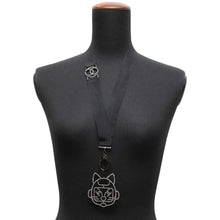 Load image into Gallery viewer, CHANEL Robot Cat Necklace Gunmetal/Black Metal Strass Nylon Rhinestone
