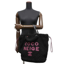 Load image into Gallery viewer, CHANEL CocoNeige Drawstring Bag 2way Tote Bag Black/Pink AS0981 Shearling Sheep Tweed Leather
