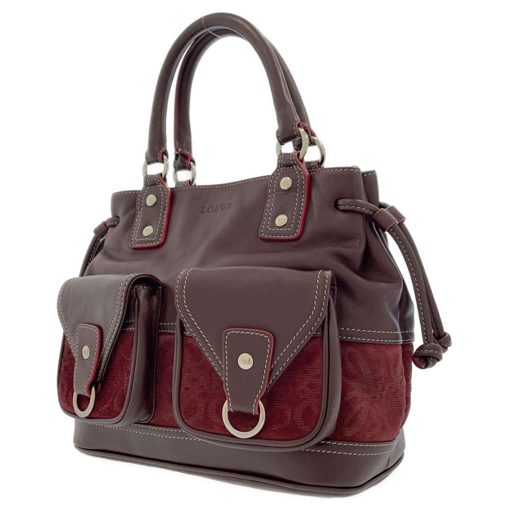 LOEWE Anagram Vintage Handbag Bordeaux Leather Velour