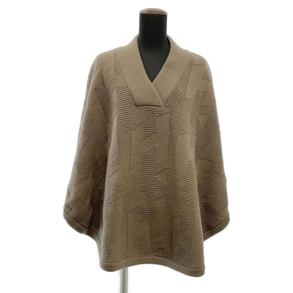 HERMES H Motif Cape Knit Sweater Size 34 Gray/Etoupe Wool 100%